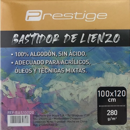 BASTIDOR LIENZO BLANCO PRESTIGE, 100% ALGODÓN, 280grs. LIBRE DE ÁCIDO, 100x120CMS