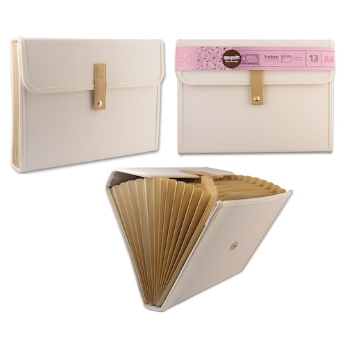 CARPETA IBI CRAFT PORTA DOCUMENTOS, C/13 DIVISIONES, 243x330mm, SIMIL CUERO BLANCO