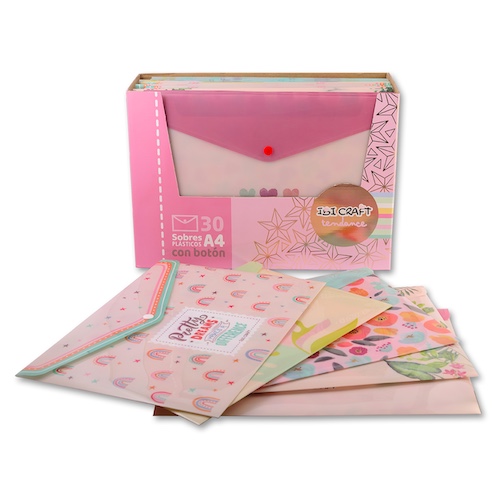 CAJA EXHIBIDORA C/30 SOBRES PORTADOCUMENTOS C/BROCHE IBI CRAFT, 24x33cm, 5 MOTIVOS, SURTIDOS