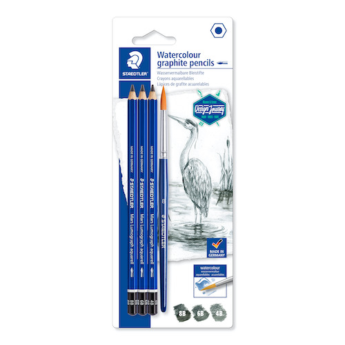 BLISTER C/3 LÁPICES  STAEDTLER LUMOGRAPH AQUARELL + 1 PÍNCEL #8