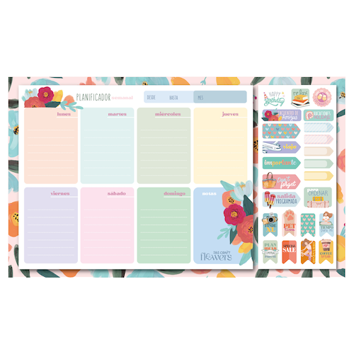 PLANIFICADOR SEMANAL IBI CRAFT, 52 HOJAS(166x210mm)+12 HOJAS(70x165mm) STICKERS, COLECCIÓN 