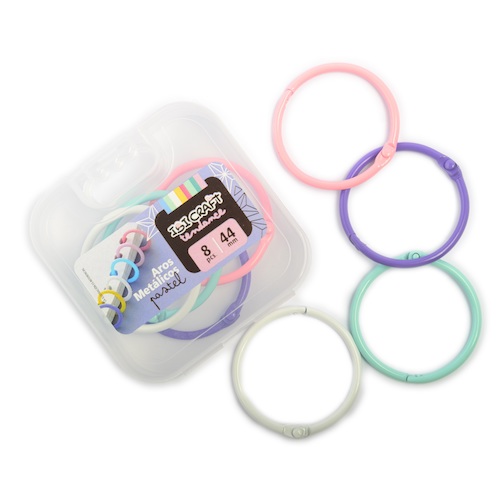 ESTUCHE C/8 AROS METÁLICOS DE ENCUADERNACIÓN, 44mm, IBI CRAFT -  4 COLORES PASTEL SURTIDOS
