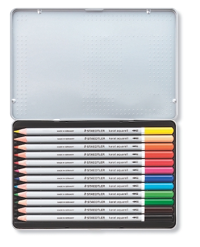 ESTUCHE DE METAL DE 12 LÁPICES DE COLORES STAEDTLER KARAT AQUARELL