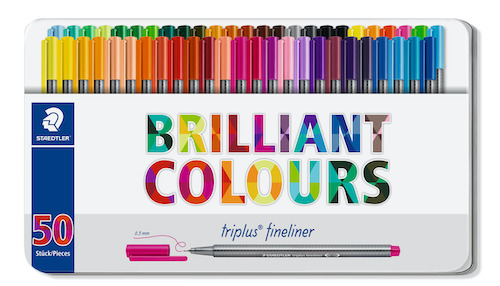 ESTUCHE DE METAL C/50 MARCADORES STAEDTLER TRIPLUS FINELINER 0.3MM
