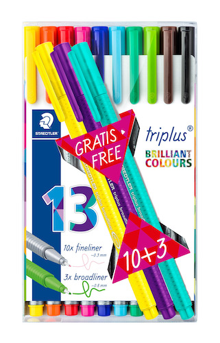 ESTUCHE C/10 MARCADORES STAEDTLER TRIPLUS FINELINER 0.3MM + 3 0.8 MM GRATIS