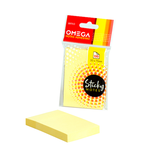 BLOC DE NOTAS AUTOADHESIVAS REMOVIBLES OMEGA 50 X 75 MM