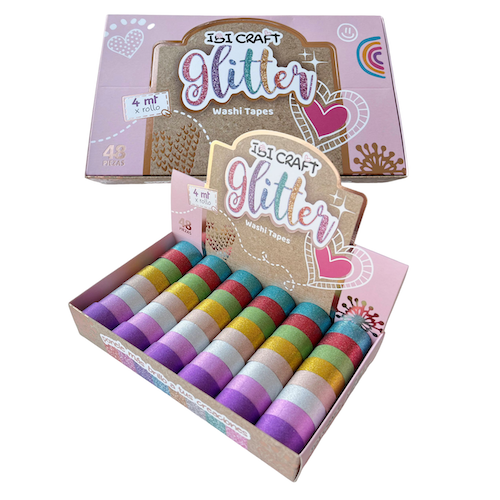 WASHI TAPE IBI CRAFT, 15MMx4MTS., CAJA EXHIBIDORA CON 48 UNIDADES, SURTIDA EN 8 COLORES 