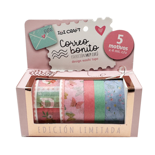 WASHI TAPE IBI CRAFT, 8/15/25MMx4MTS., PACK x 5 UNIDADES, CORREO BONITO - COLEC. 