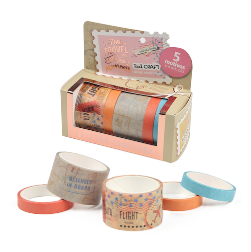 WASHI TAPE IBI CRAFT, PACK (25MMx4MTS. x 2 UN.) + (8MMx4MTS. x 3 UN.), SERIE TRAVEL