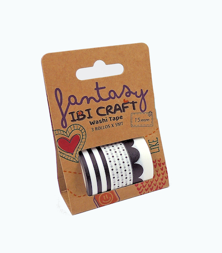 WASHI TAPE IBI CRAFT, 15MMx5MTS., PACK x 3 UNIDADES, TONOS B&N