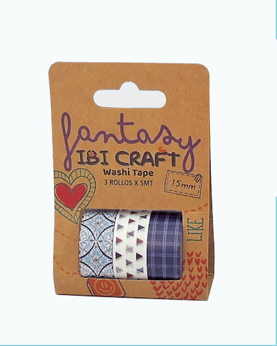 WASHI TAPE IBI CRAFT, 15MMx5MTS., PACK x 3 UNIDADES, TONOS AZUL