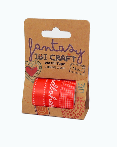 WASHI TAPE IBI CRAFT, 15MMx5MTS., PACK x 3 UNIDADES, TONOS ROJOS