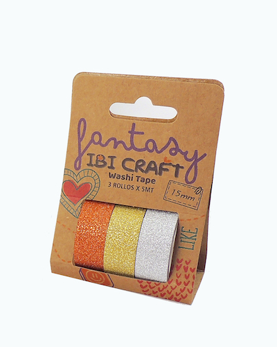 WASHI TAPE IBI CRAFT, 15MMx5MTS., PACK x 3 UNIDADES, TONOS BRILLANTINA