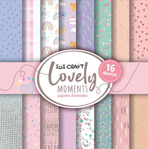 BLOC CON 24 HOJAS DE PAPELES ILUSTRADOS IBI CRAFT, 30x30CMS,180GRS.,16 DISEÑOS, SERIE LOVELY MOMENTS