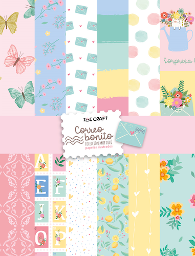 BLOC C/24 H. DE PAPELES ILUSTRADOS IBI CRAFT, 15x20cms, 180GRS, CORREO BONITO-COLEC.