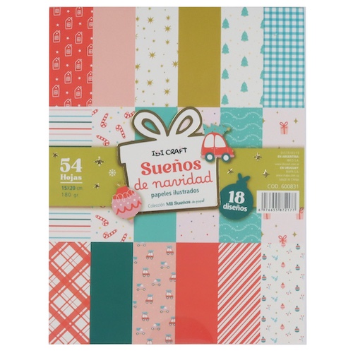 BLOC CON 54 HOJAS DE PAPELES ILUSTRADOS IBI CRAFT, 15x20CMS, 180GRS, 18 DISEÑOS, 
