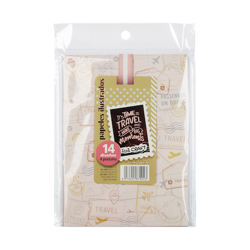 SOBRE CON 14 HOJAS DE PAPEL CRAFT ILUSTRADO IBI CRAFT, 15x11CMS,230GRS,14 DISEÑOS,COLECCIÓN 