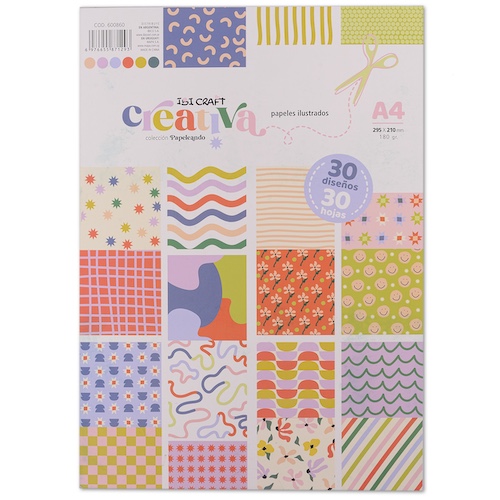 BLOC CON 30 HOJAS DE PAPELES ILUSTRADOS IBI CRAFT, 21x30CMS, 180GRS, 30 DISEÑOS,COLECCIÓN 
