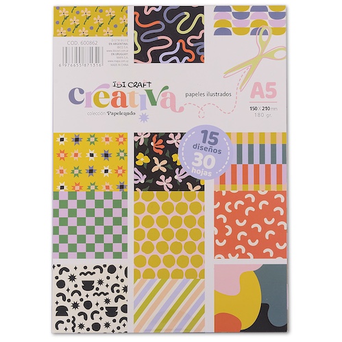 BLOC C/30 HOJAS DE PAPELES ILUSTRADOS IBI CRAFT, 15x21CMS, 180GRS, 15 DISEÑOS, COLECCIÓN 