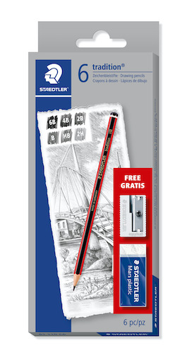 CAJA  C/6 LÁPICES STAEDTLER TRADITION + GOMA Y SACAPUNTAS GRATIS