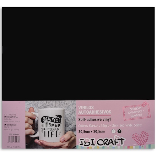 SOBRE CON 10 HOJAS 30,5 X 30,5 CM + TRANSFER DE VINILOS AUTOADHESIVOS IBI CRAFT, BLANCO Y NEGRO