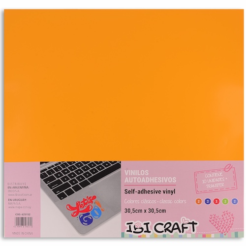 SOBRE CON 10 HOJAS 30,5 X 30,5 CM + TRANSFER DE VINILOS AUTOADHESIVOS IBI CRAFT, COLORES CLÁSICOS