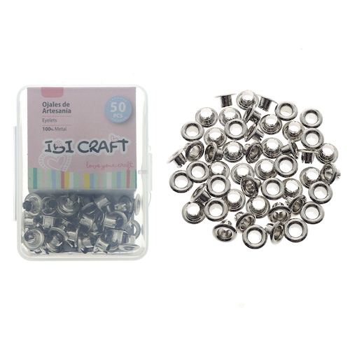 CAJA C/50 OJALILLOS METÁLICOS IBI CRAFT, DIAM. 4,5mm, PLATA