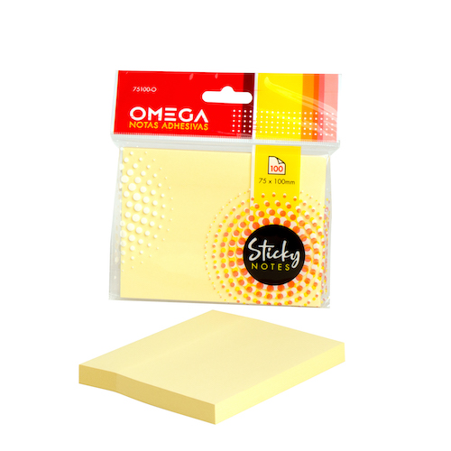 BLOC DE NOTAS AUTOADHESIVAS REMOVIBLES OMEGA 75 X 100 MM