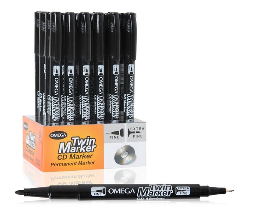 EXHIBIDOR CON 24 MARCADORES PERMANENTES OMEGA PARA CD CON 2 PUNTAS