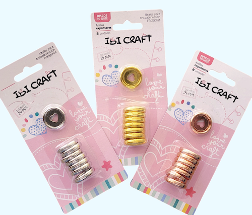 BLÍSTER C/8 ANILLOS DE ENCUADERNACIÓN EXPANDIBLE, 24mm, 120H.IBI CRAFT - CORAZÓN, 3 COLORES METAL