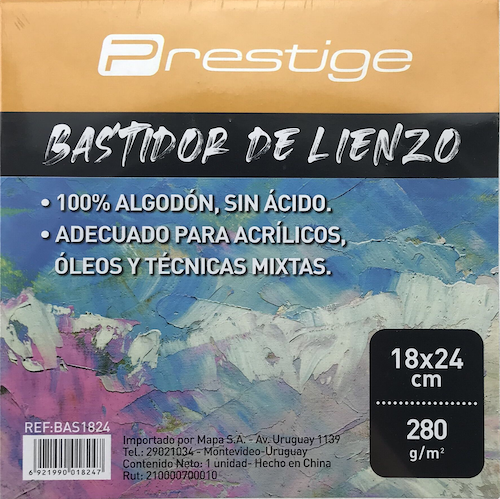 BASTIDOR LIENZO BLANCO PRESTIGE, 100% ALGODÓN, 280grs. LIBRE DE ÁCIDO, 18x24CMS