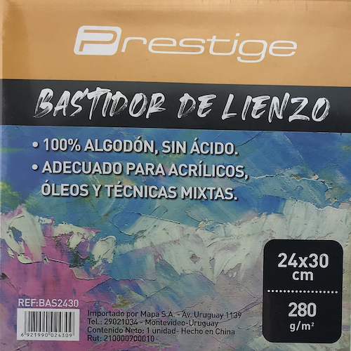 BASTIDOR LIENZO BLANCO PRESTIGE, 100% ALGODÓN, 280grs. LIBRE DE ÁCIDO, 24x30CMS