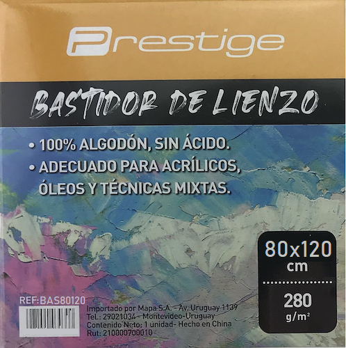 BASTIDOR LIENZO BLANCO PRESTIGE, 100% ALGODÓN, 280grs. LIBRE DE ÁCIDO, 80x120CMS