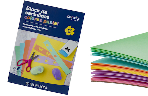 BLOC C/24 HOJAS DE CARTULINA CANDY PLUS A4, 180 GRS., COLORES PASTEL