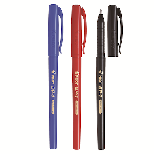 CAJA CON 12 BOLÍGRAFOS PILOT BP-1, TRAZO MEDIO 1.0mm, TRES COLORES