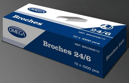 CAJA CON 10 CAJAS DE BROCHES OMEGA 24/6 DE 1000 UNIDADES