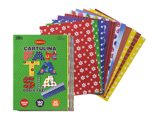 SOBRE C/50 HOJAS DE CARTULINA FANTASÍA DOBLE FAZ, 25 X 35 CM, 150 GR