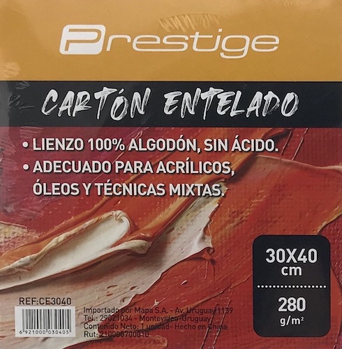CARTÓN ENTELADO BLANCO PRESTIGE, 100% ALGODÓN, 280grs. LIBRE DE ÁCIDO, 30x40CMS