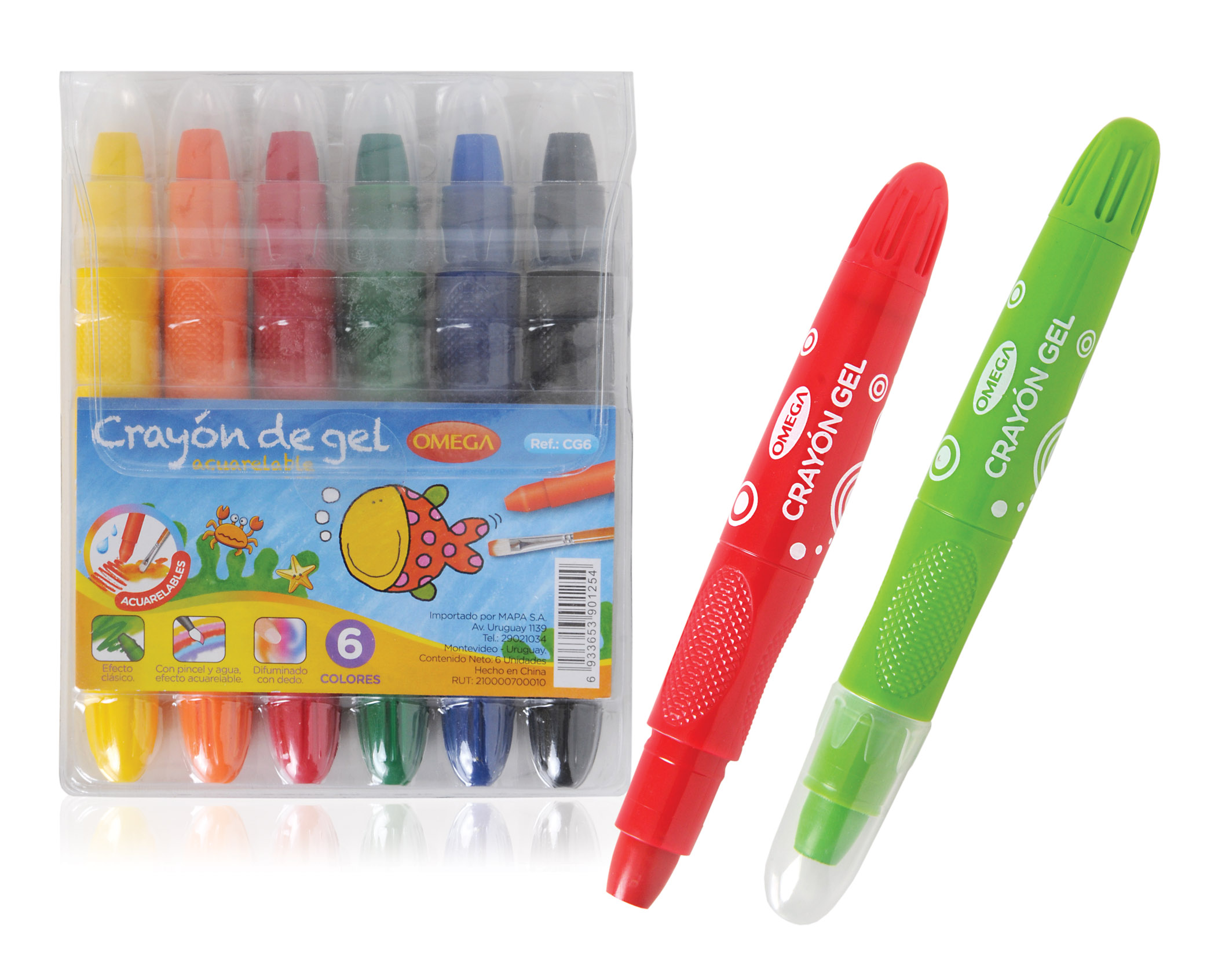 CRAYONES DE GEL OMEGA 6 COLORES