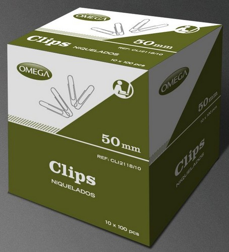 CAJON CON 100 CAJAS DE CLIPS DE 50 MM