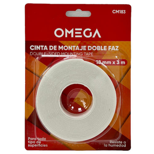 CINTA DE MONTAJE DOBLE FAZ OMEGA, ROLLO DE 18mm x 3m