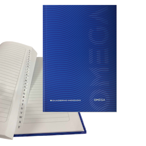 CUADERNO TAPA DURA OMEGA, FORMATO B5, 120 HOJAS, INDIZADO