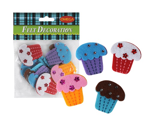 BOLSA C/12 CUPCAKES AUTOADHESIVOS OMEGA EN FIELTRO