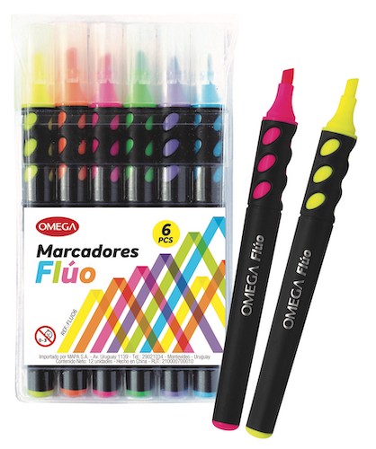 ESTUCHE CON 6 RESALTADORES FLÚO OMEGA