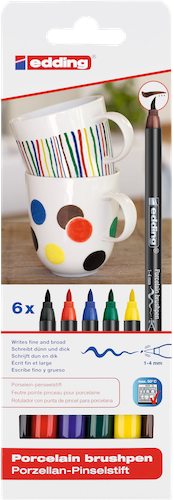 CAJA CON 6 MARCADORES EDDING PARA PORCELANA. COLORES PRIMARIOS