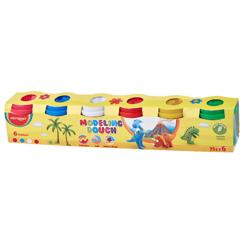 SET x 6  COLORES, MASA PARA MODELAR INFANTIL KEYROAD, C/U 75 GRS.