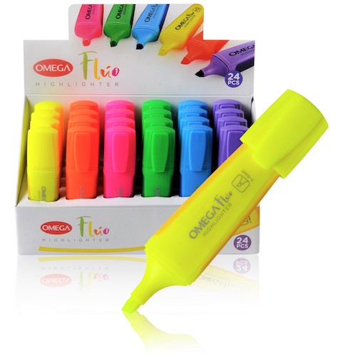 EXHIBIDOR CON 24 RESALTADORES OMEGA COLORES FLUO