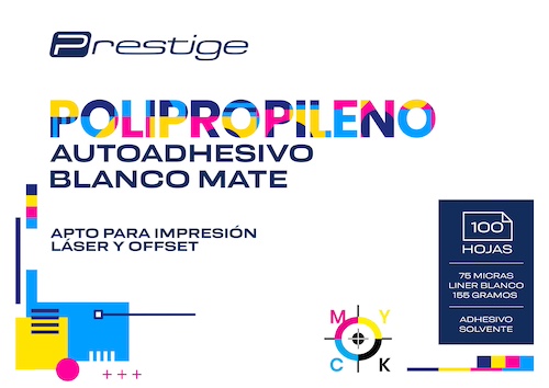 PAQ. 100H. POLIPROPILENO AUTOADH. MATE PRESTIGE, 70x100cm, 75mic., LINER 160g