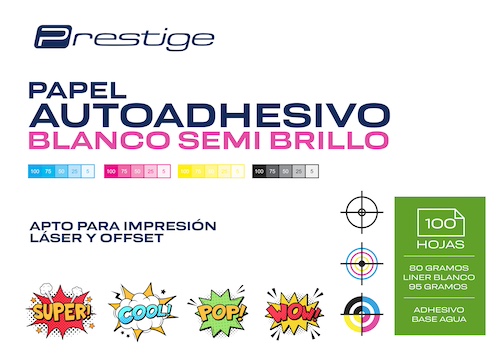 PAQ. 100H. PAPEL AUTOADH. SEMI BRILLO PRESTIGE, 70x100cm, 80grs., LINER 95g