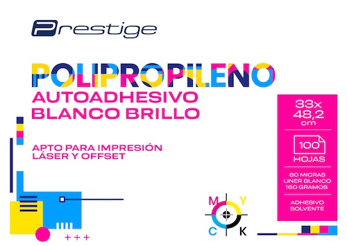 PAQ. 100H. POLIPROPILENO AUTOADH. BRILLO PRESTIGE, 33x48.2cm, 60mic., LINER 160g